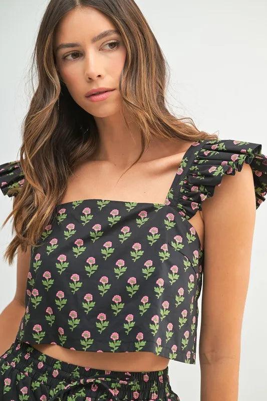 MABLE Floral Print Ruffle Top and Pants Set - Brittney MADE