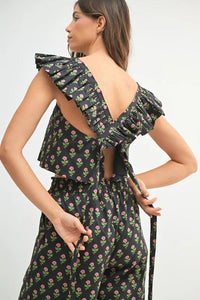 MABLE Floral Print Ruffle Top and Pants Set - Brittney MADE