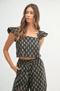 MABLE Floral Print Ruffle Top and Pants Set - Brittney MADE
