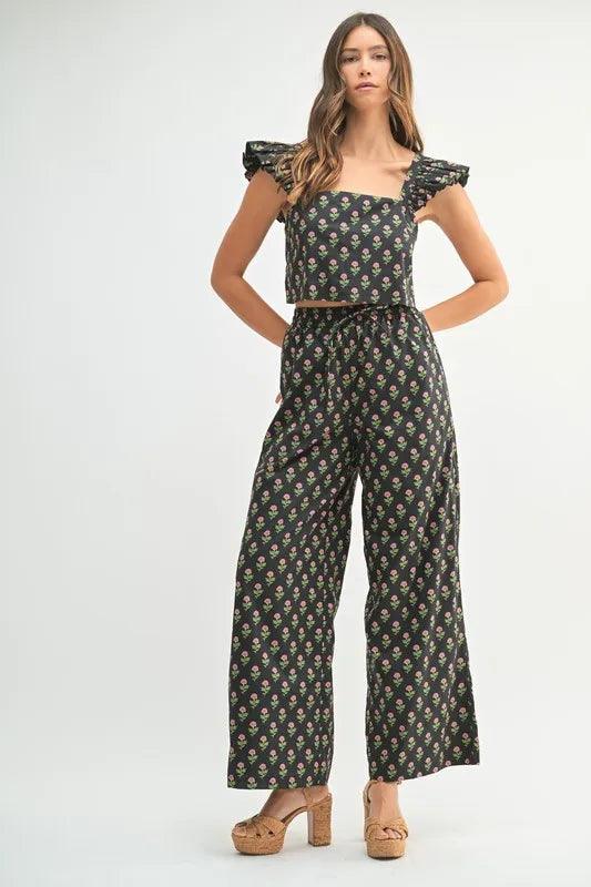 MABLE Floral Print Ruffle Top and Pants Set - Brittney MADE