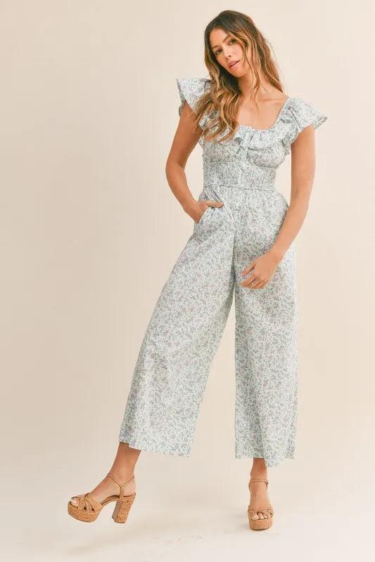 MABLE Floral Print Ruffled Cap Sleeve Jumpsuit - Brittney MADE
