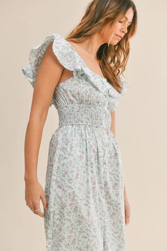 MABLE Floral Print Ruffled Cap Sleeve Jumpsuit - Brittney MADE