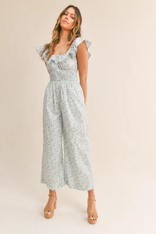 MABLE Floral Print Ruffled Cap Sleeve Jumpsuit - Brittney MADE