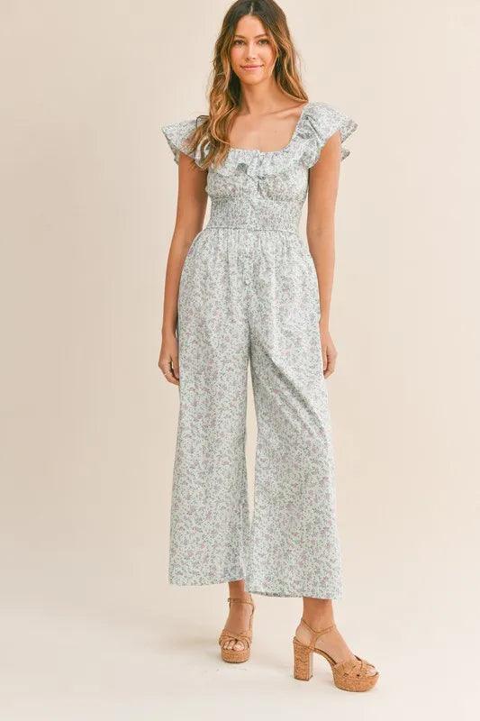 MABLE Floral Print Ruffled Cap Sleeve Jumpsuit - Brittney MADE