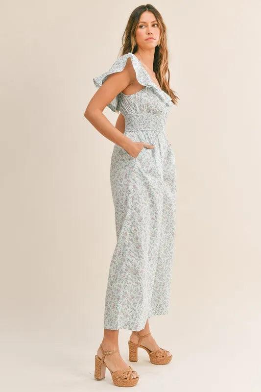 MABLE Floral Print Ruffled Cap Sleeve Jumpsuit - Brittney MADE