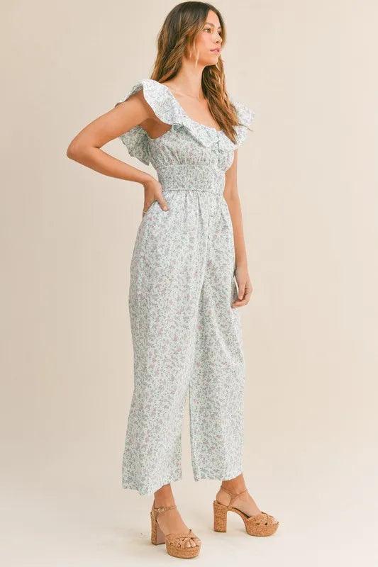 MABLE Floral Print Ruffled Cap Sleeve Jumpsuit - Brittney MADE