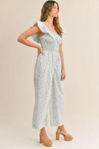 MABLE Floral Print Ruffled Cap Sleeve Jumpsuit - Brittney MADE