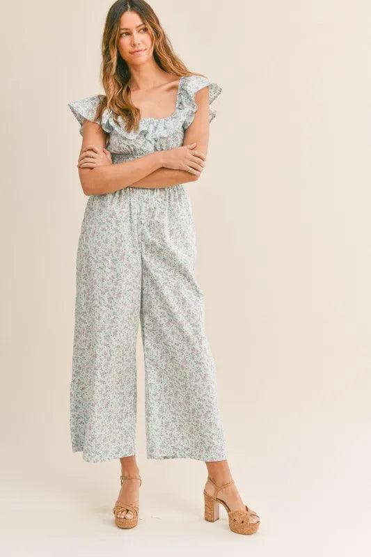 MABLE Floral Print Ruffled Cap Sleeve Jumpsuit - Brittney MADE