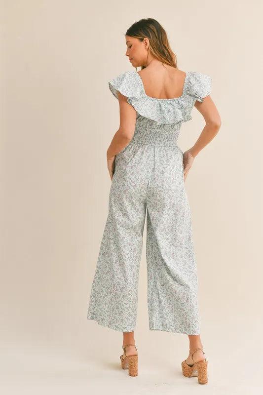 MABLE Floral Print Ruffled Cap Sleeve Jumpsuit - Brittney MADE