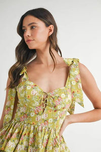 MABLE Floral Print Shoulder Tie Layered Mini Dress - Brittney MADE