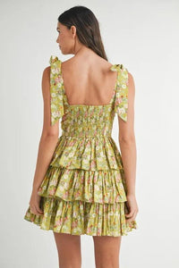 MABLE Floral Print Shoulder Tie Layered Mini Dress - Brittney MADE