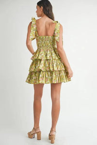 MABLE Floral Print Shoulder Tie Layered Mini Dress - Brittney MADE