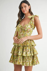 MABLE Floral Print Shoulder Tie Layered Mini Dress - Brittney MADE