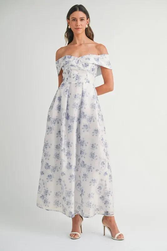 MABLE Floral Printed Off Shoulder Maxi Dress - Brittney MADE