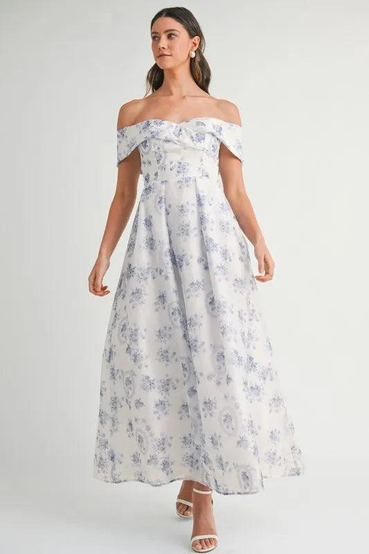 MABLE Floral Printed Off Shoulder Maxi Dress - Brittney MADE