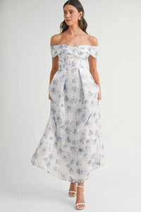 MABLE Floral Printed Off Shoulder Maxi Dress - Brittney MADE