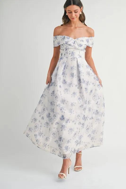 MABLE Floral Printed Off Shoulder Maxi Dress - Brittney MADE