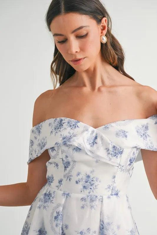 MABLE Floral Printed Off Shoulder Maxi Dress - Brittney MADE