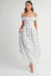 MABLE Floral Printed Off Shoulder Maxi Dress - Brittney MADE