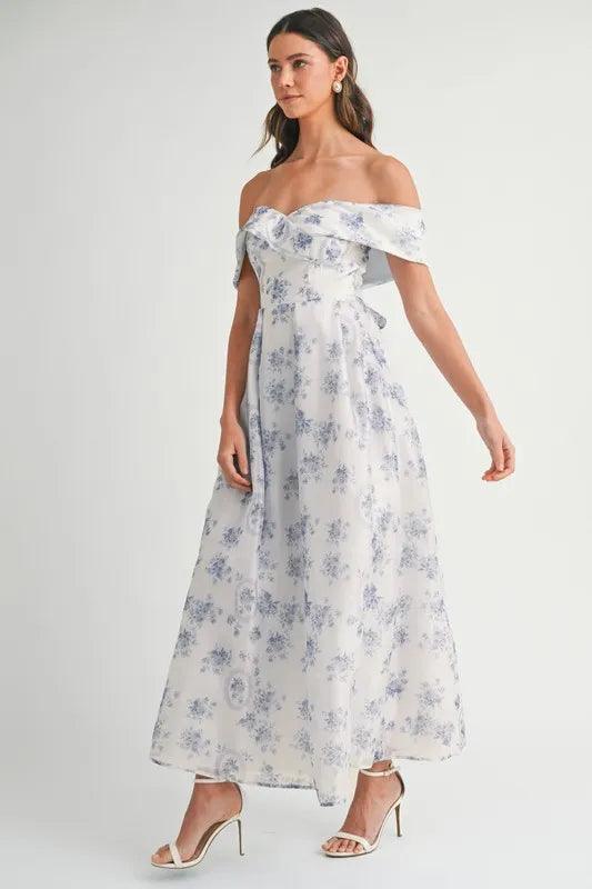 MABLE Floral Printed Off Shoulder Maxi Dress - Brittney MADE
