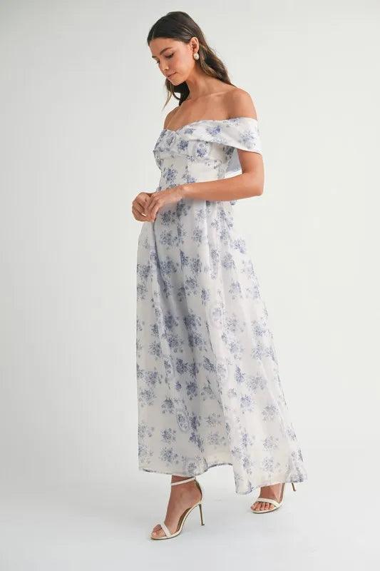 MABLE Floral Printed Off Shoulder Maxi Dress - Brittney MADE