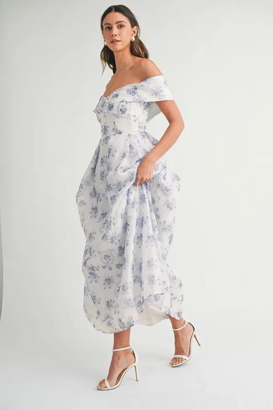 MABLE Floral Printed Off Shoulder Maxi Dress - Brittney MADE