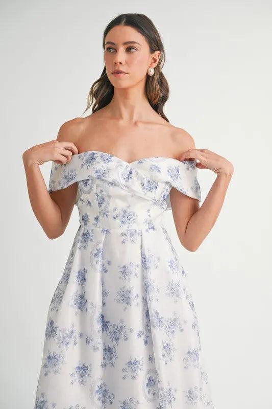 MABLE Floral Printed Off Shoulder Maxi Dress - Brittney MADE