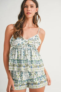 MABLE Floral Printed Peplum Top and Shorts Set - Brittney MADE