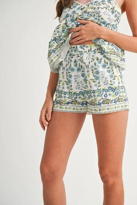 MABLE Floral Printed Peplum Top and Shorts Set - Brittney MADE