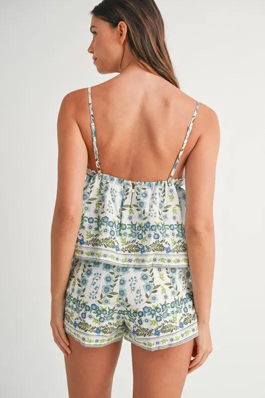 MABLE Floral Printed Peplum Top and Shorts Set - Brittney MADE