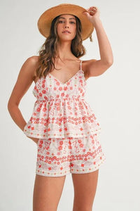 MABLE Floral Printed Peplum Top and Shorts Set - Brittney MADE