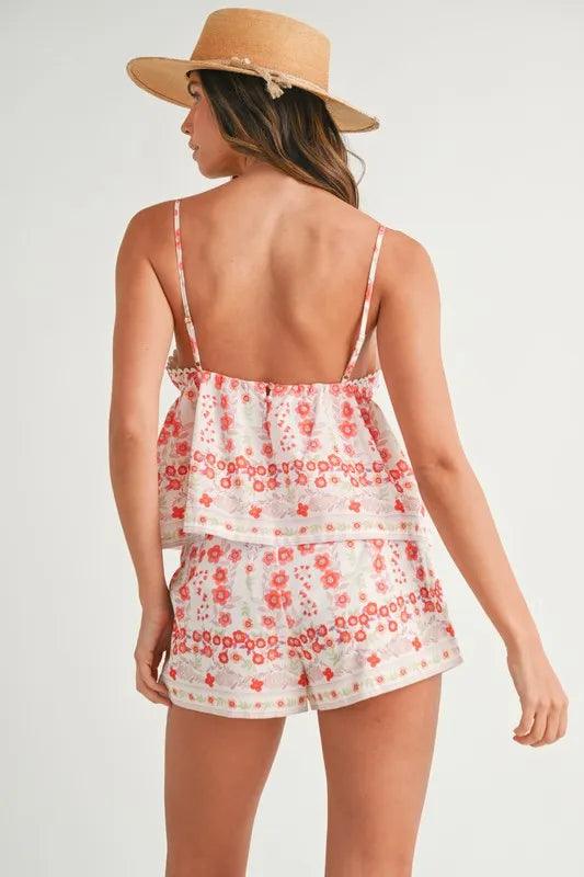 MABLE Floral Printed Peplum Top and Shorts Set - Brittney MADE