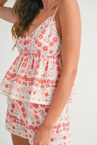 MABLE Floral Printed Peplum Top and Shorts Set - Brittney MADE