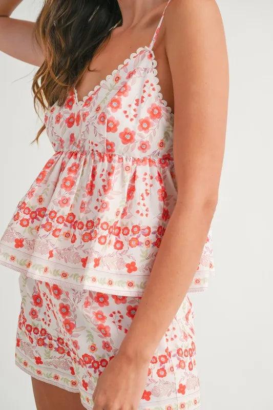 MABLE Floral Printed Peplum Top and Shorts Set - Brittney MADE