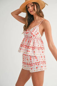 MABLE Floral Printed Peplum Top and Shorts Set - Brittney MADE