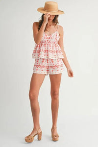 MABLE Floral Printed Peplum Top and Shorts Set - Brittney MADE