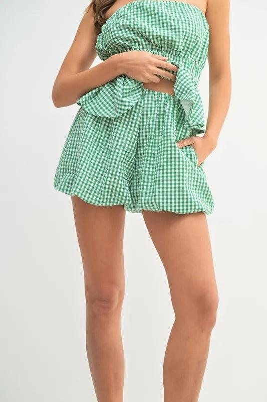 MABLE Gingham Tube Top and Shorts Set - Brittney MADE