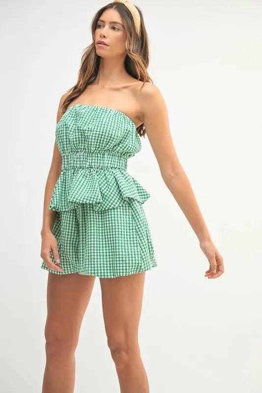 MABLE Gingham Tube Top and Shorts Set - Brittney MADE
