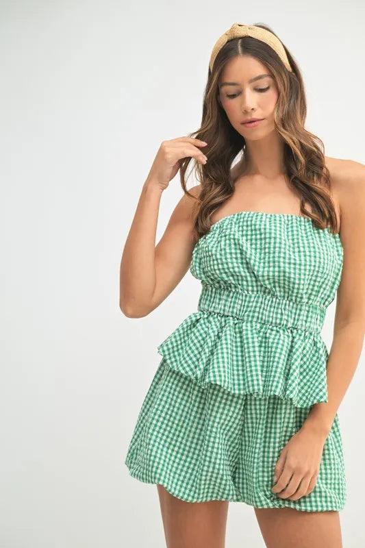 MABLE Gingham Tube Top and Shorts Set - Brittney MADE