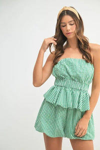 MABLE Gingham Tube Top and Shorts Set - Brittney MADE