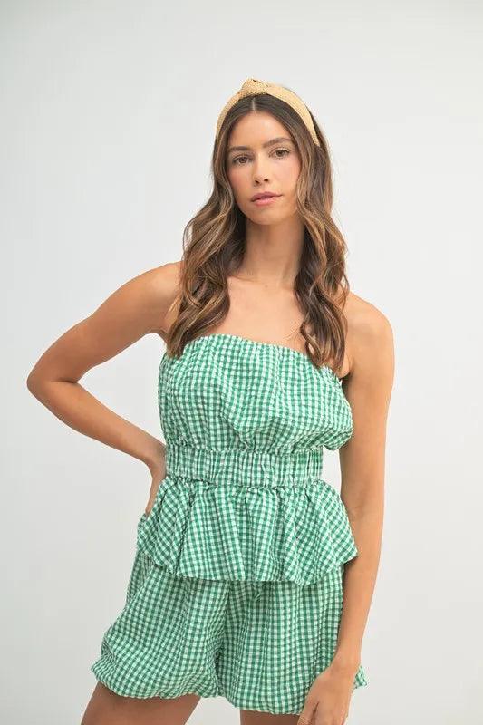 MABLE Gingham Tube Top and Shorts Set - Brittney MADE