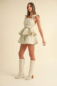MABLE Jacquard Floral Peplum Top and Flare Shorts Set - Brittney MADE