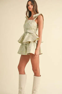 MABLE Jacquard Floral Peplum Top and Flare Shorts Set - Brittney MADE