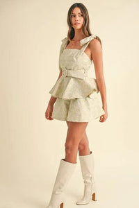MABLE Jacquard Floral Peplum Top and Flare Shorts Set - Brittney MADE