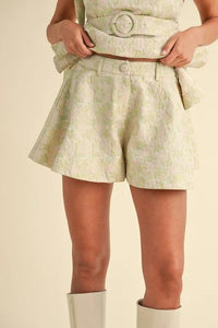 MABLE Jacquard Floral Peplum Top and Flare Shorts Set - Brittney MADE