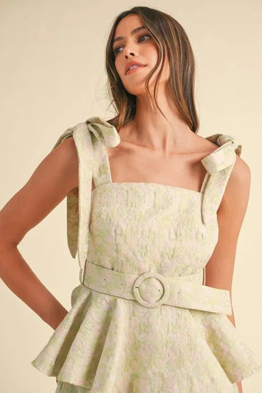 MABLE Jacquard Floral Peplum Top and Flare Shorts Set - Brittney MADE
