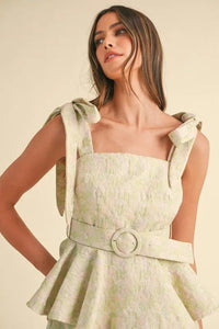 MABLE Jacquard Floral Peplum Top and Flare Shorts Set - Brittney MADE