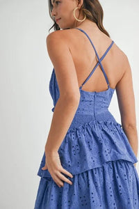 MABLE Lace Eyelet Ruffle Mini Dress With Front Cutout - Brittney MADE