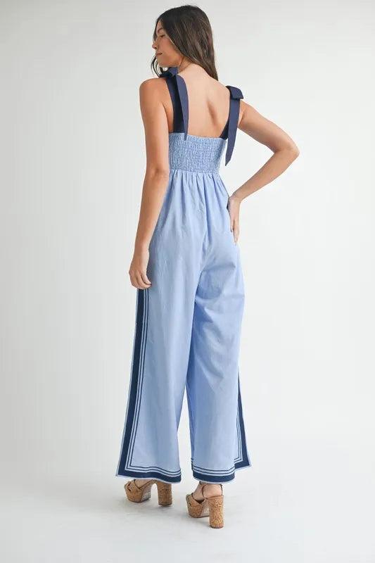 MABLE Linen Mix Chevron Sail Shoulder Strap Jumpsuit - Brittney MADE