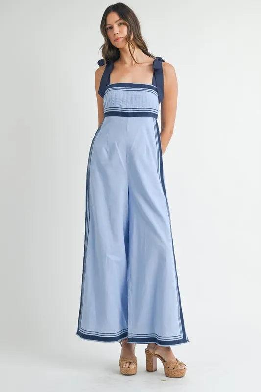 MABLE Linen Mix Chevron Sail Shoulder Strap Jumpsuit - Brittney MADE